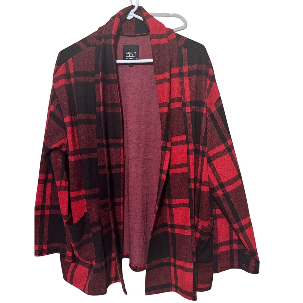 BBJ LA Flannel jacket Checkered Plaid Oversized open cardigan red black sz M